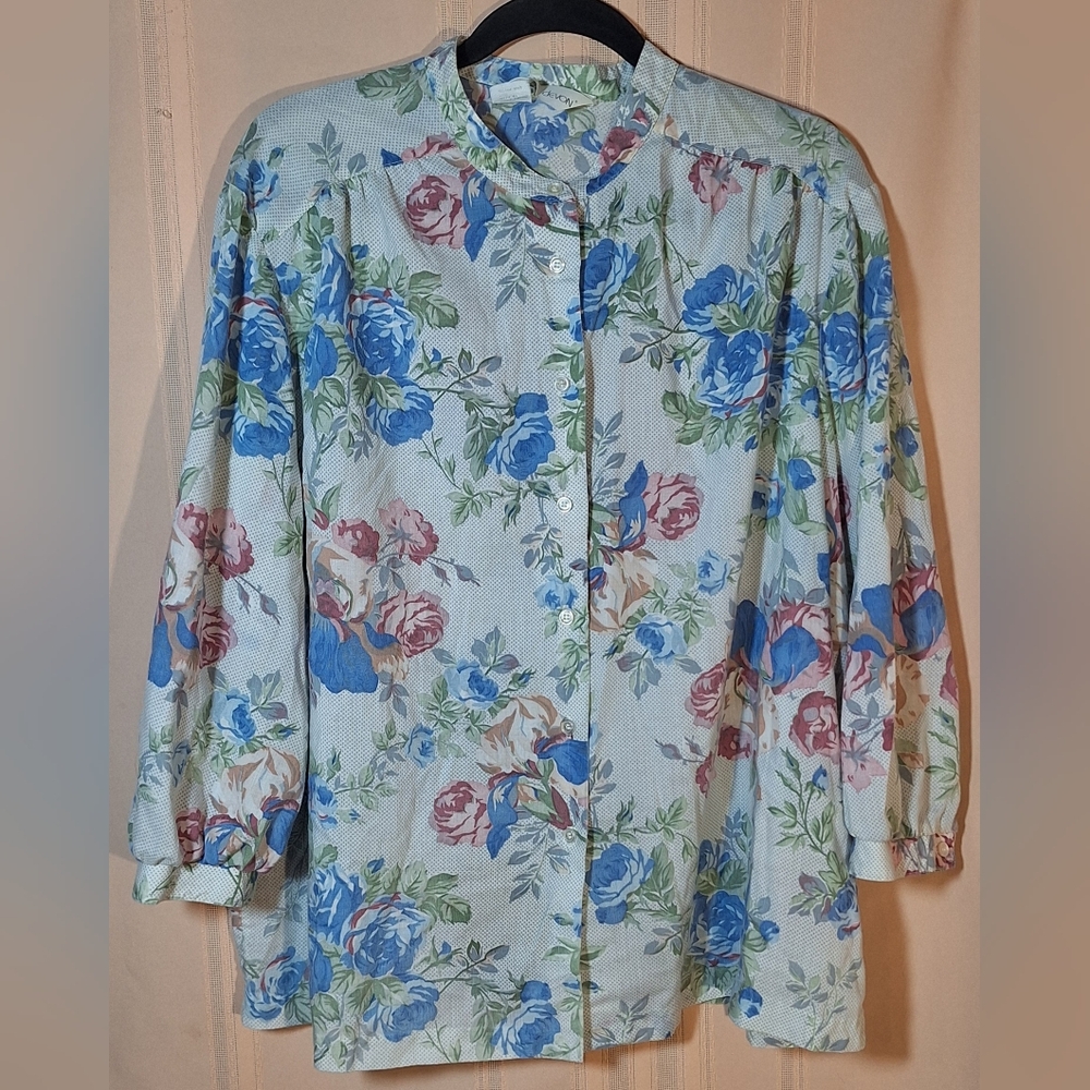 LADY DEVON Floral Button-Down Shirt - Blue, Pink & Green